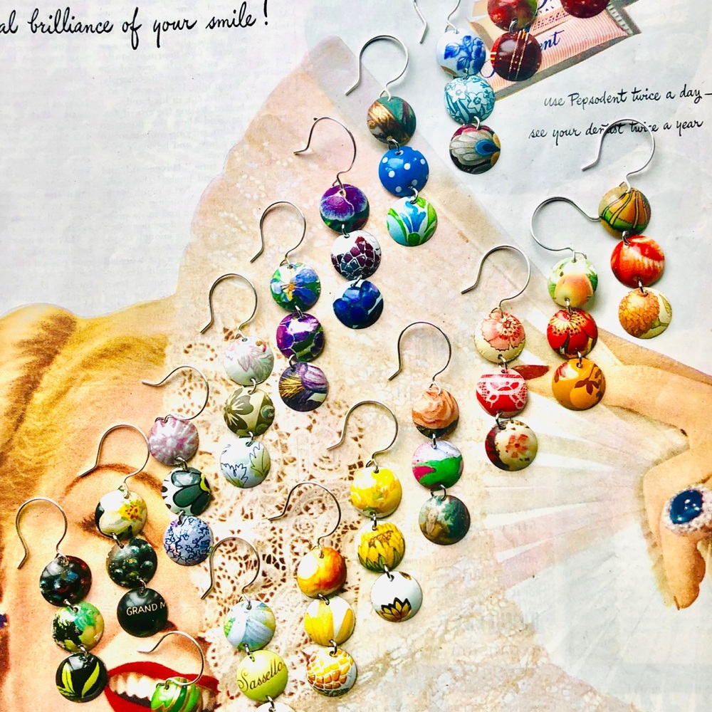 Vintage tin earrings; One set